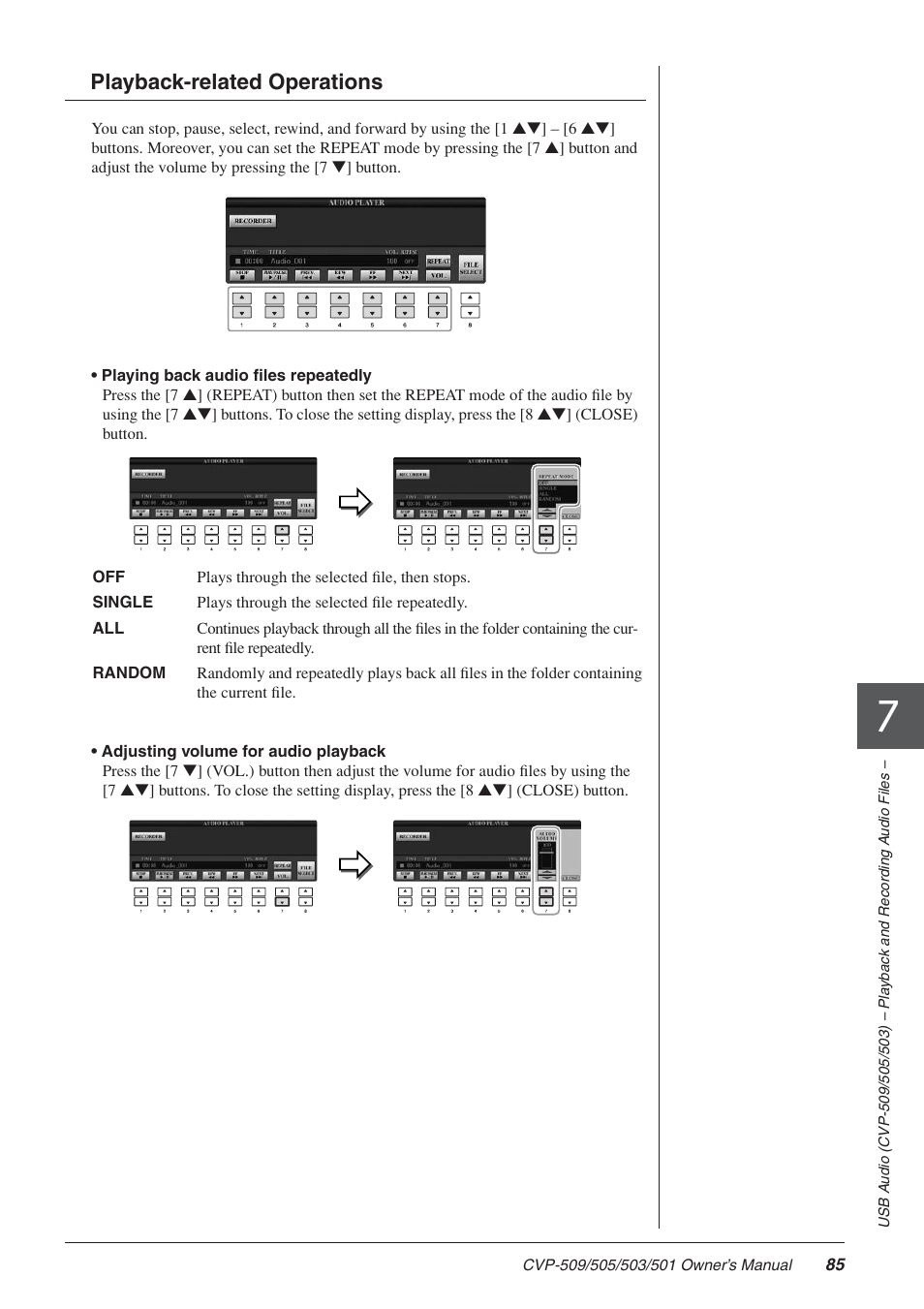 Playback-related operations | Yamaha CLAVINOVA CVP-505 User Manual | Page 85 / 138