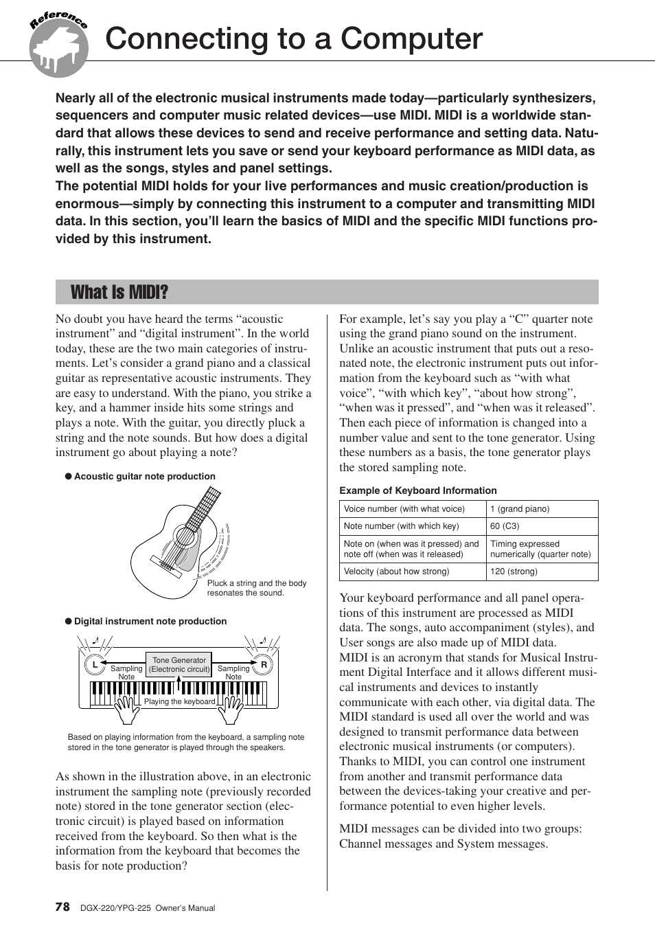 Connecting to a computer, What is midi | Yamaha YPG-225 User Manual | Page 78 / 118