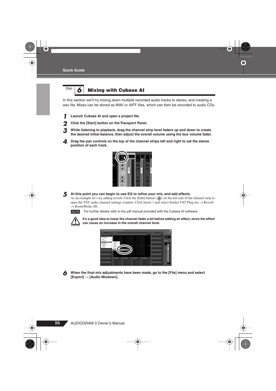 Step 6 mixing with cubase ai, Mixing with cubase ai | Yamaha Audiogram 3 User Manual | Page 16 / 28