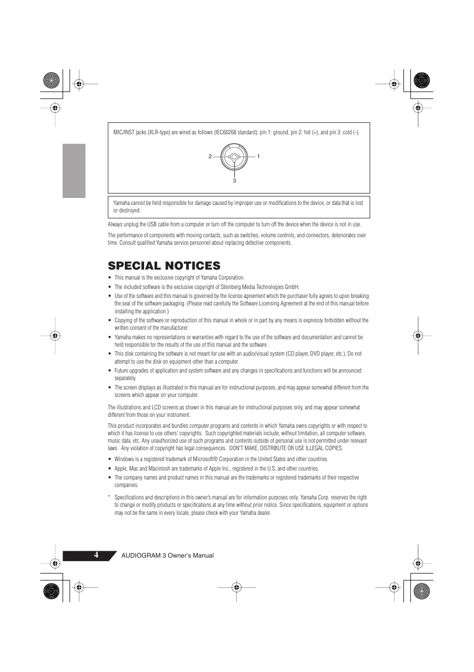 Special notices | Yamaha Audiogram 3 User Manual | Page 4 / 28