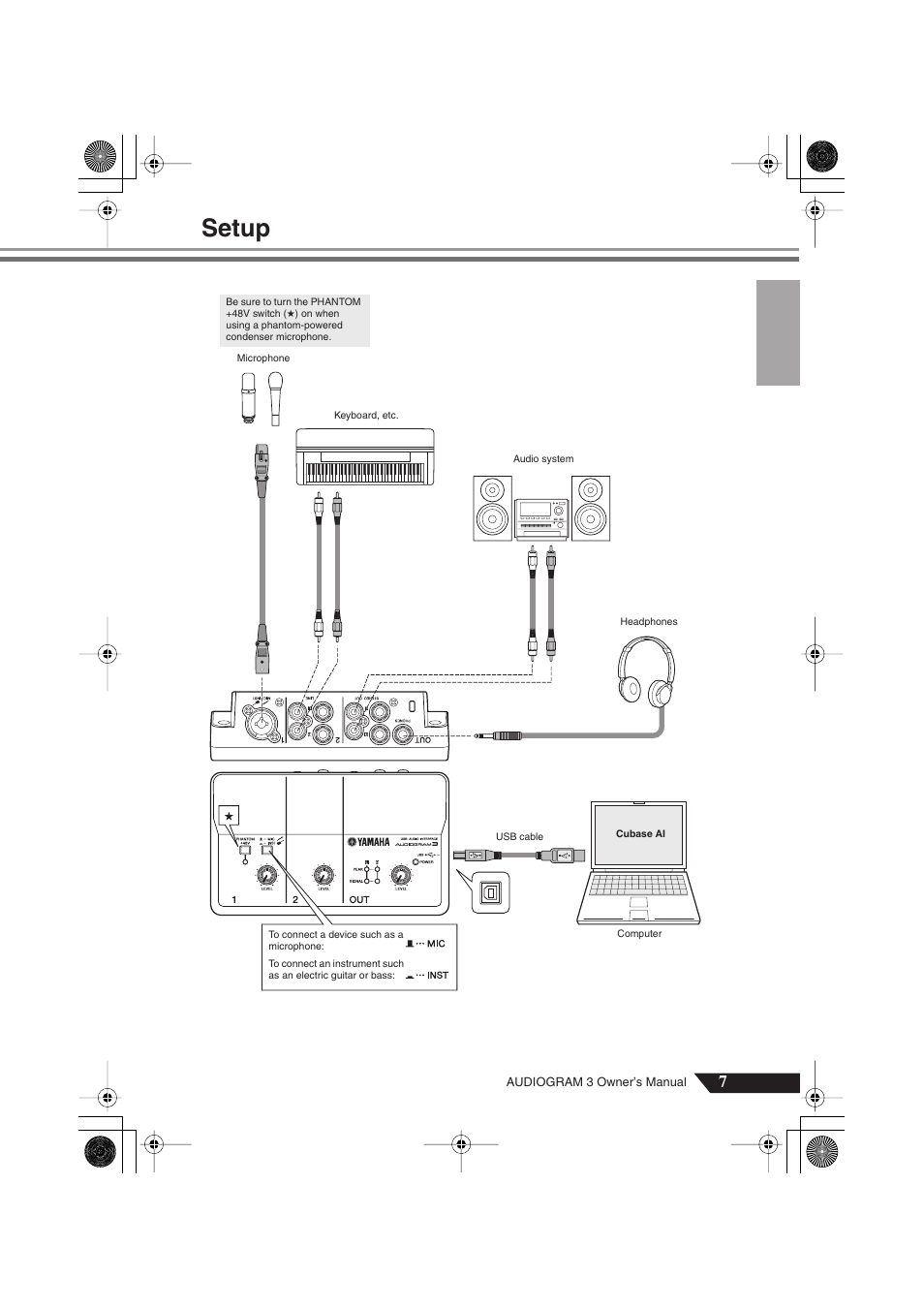 Setup | Yamaha Audiogram 3 User Manual | Page 7 / 28