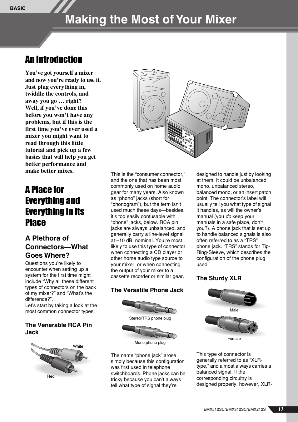 Making the most of your mixer, A place for everything and everything in its place, A plethora of connectors—what goes where | An introduction | Yamaha EMX212S User Manual | Page 13 / 36