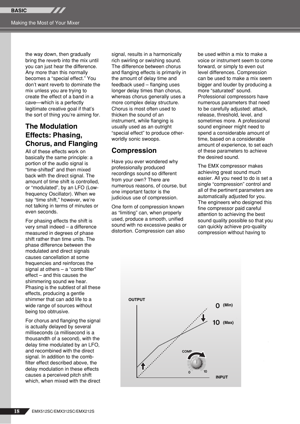 Compression, The modulation effects: phasing, chorus, And flanging | Yamaha EMX212S User Manual | Page 18 / 36