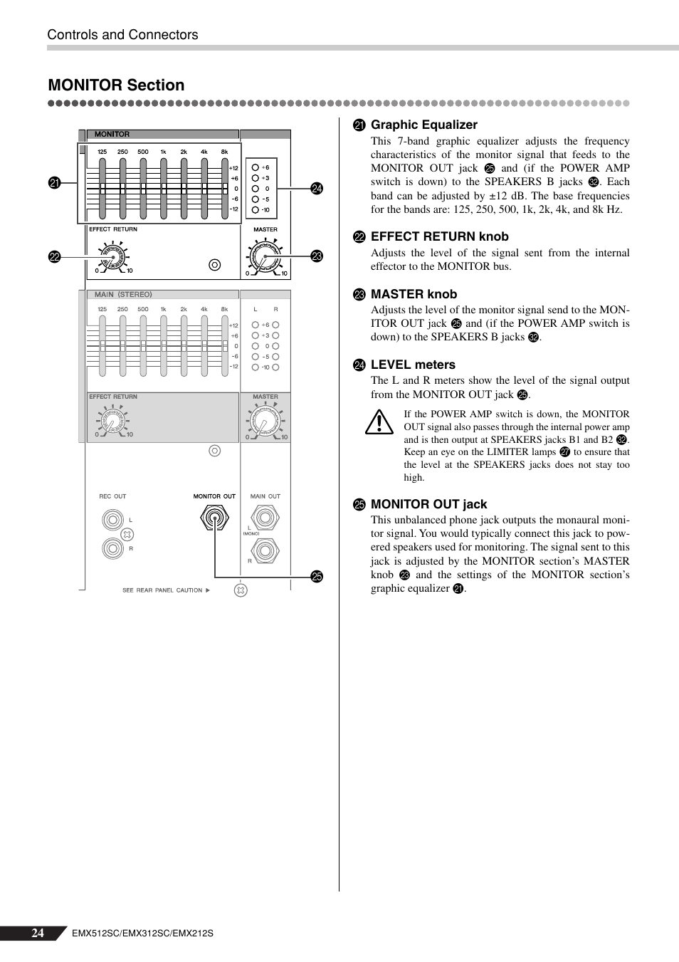 Monitor section | Yamaha EMX212S User Manual | Page 24 / 36