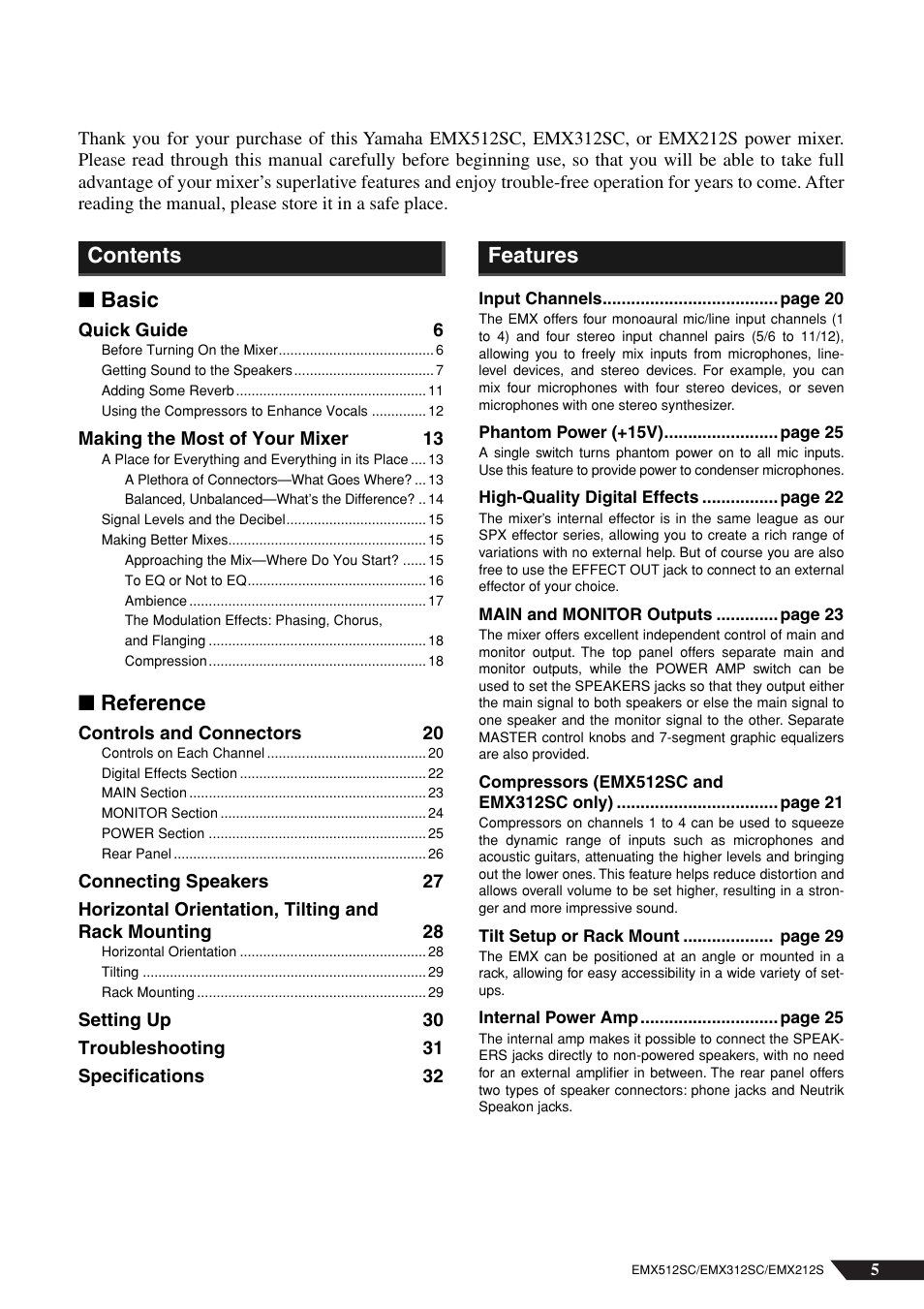 Yamaha EMX212S User Manual | Page 5 / 36