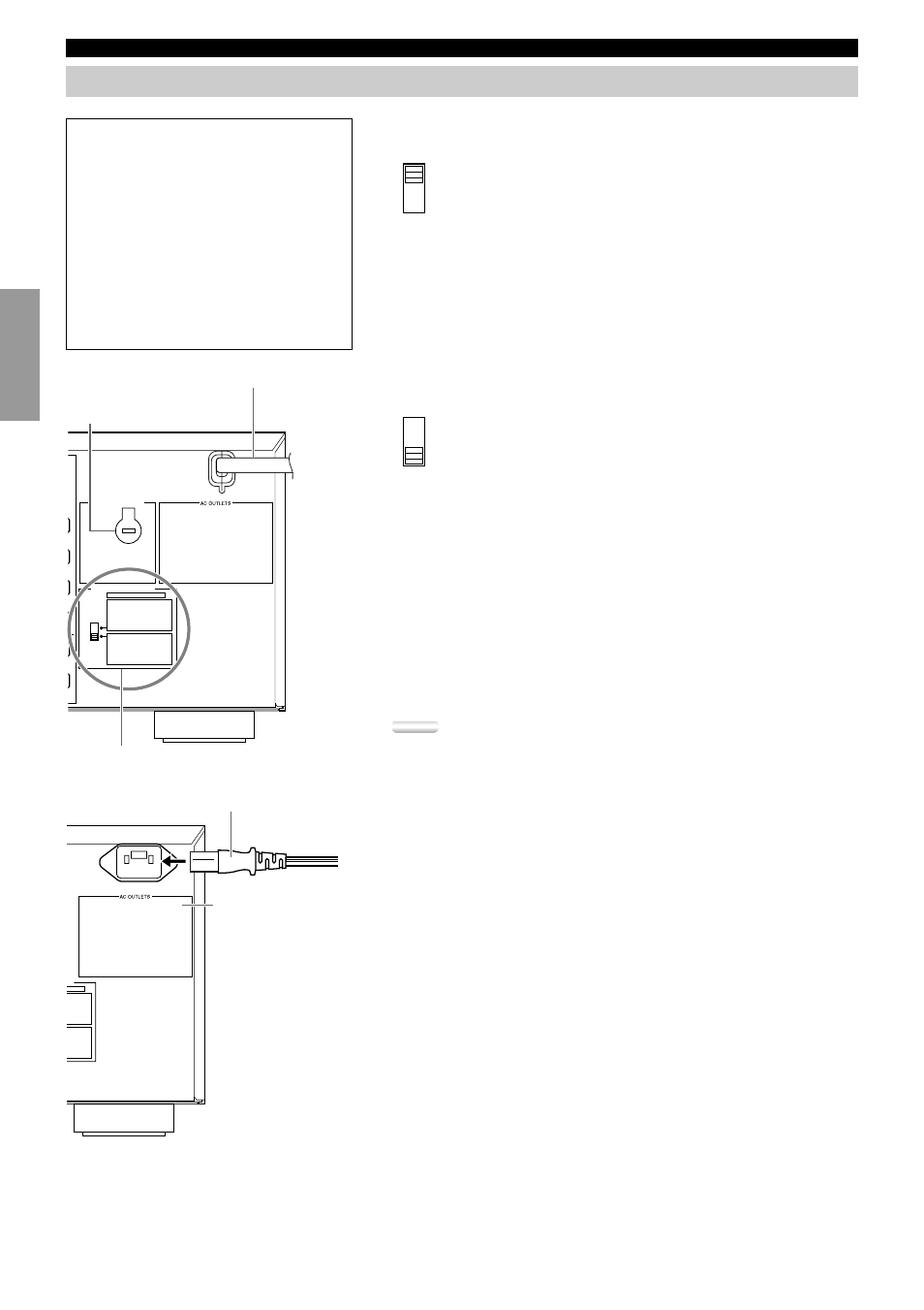 Others, Impedance selector switch, Connecting the ac power cord | Ac outlets, Voltage selector, Warning | Yamaha DSP-AX2  EN User Manual | Page 20 / 71