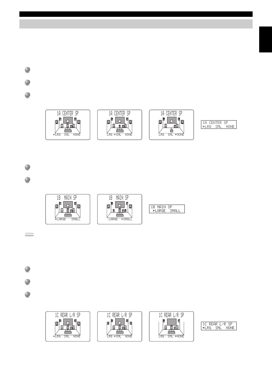 Speaker set (1a. center sp to 1g. main level), 1a center sp, 1b main sp | 1c rear l/r sp, 1a. center sp (center speaker mode), 1b. main sp (main speaker mode), 1c. rear l/r sp (rear speaker mode) | Yamaha DSP-AX2  EN User Manual | Page 35 / 71