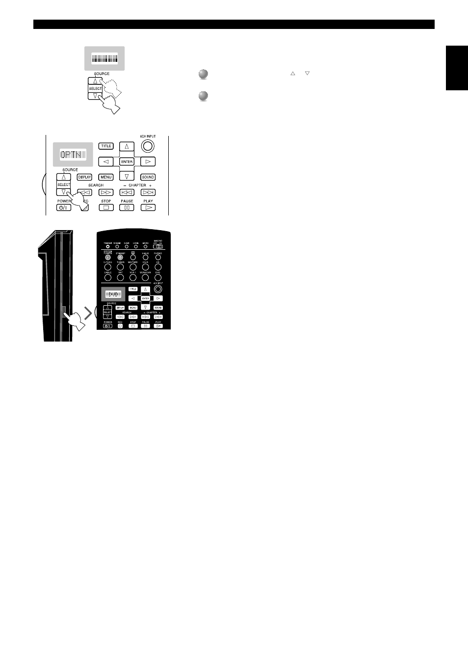 Source select, About optn, Light up function | Yamaha DSP-AX2  EN User Manual | Page 43 / 71