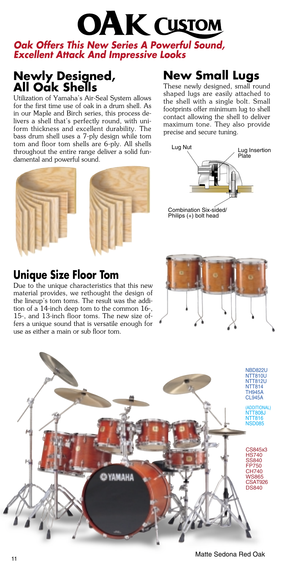 Newly designed, all oak shells, New small lugs, Unique size floor tom | Yamaha ATT1512U User Manual | Page 12 / 36