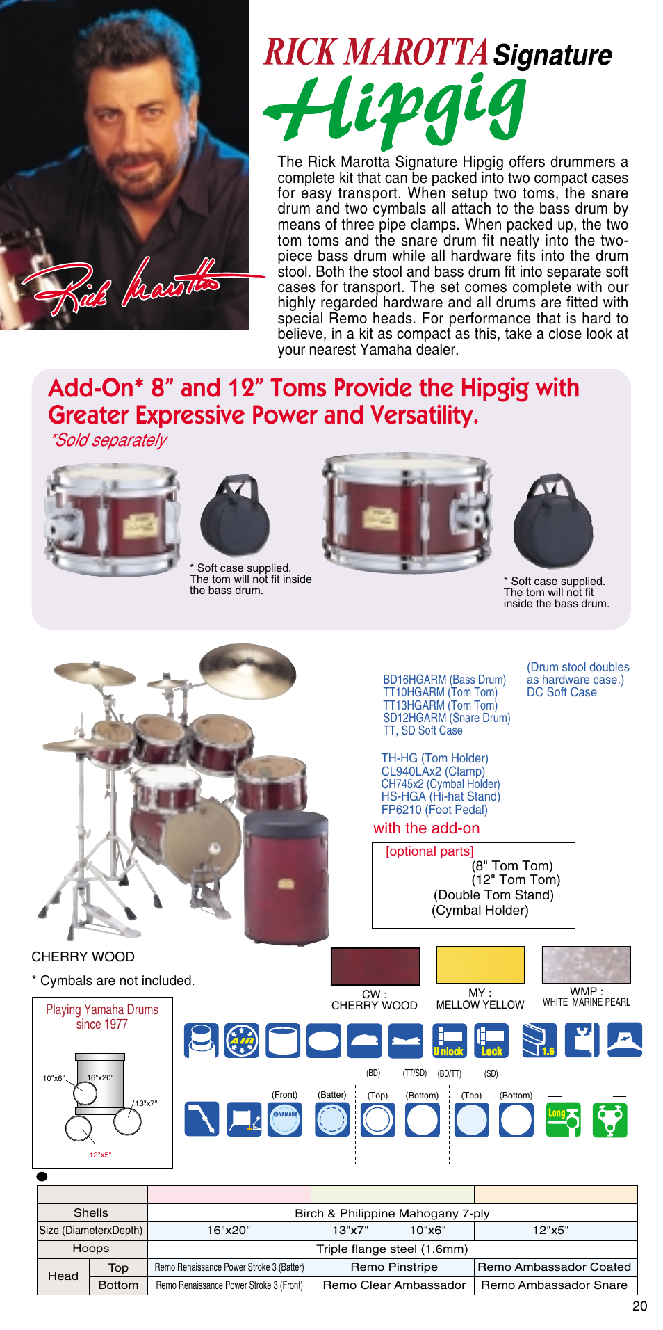 Hg15dcarm, Hg6t4arm, Tt08hgarm | Tt12hgarm, Sold separately, With the add-on, Playing yamaha drums since 1977 | Yamaha ATT1512U User Manual | Page 21 / 36