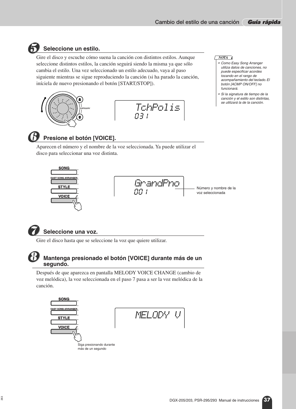 Tchpolis, Grandpno, Melody v | Yamaha Portable Grand PortableGrand DGX-203 User Manual | Page 37 / 98