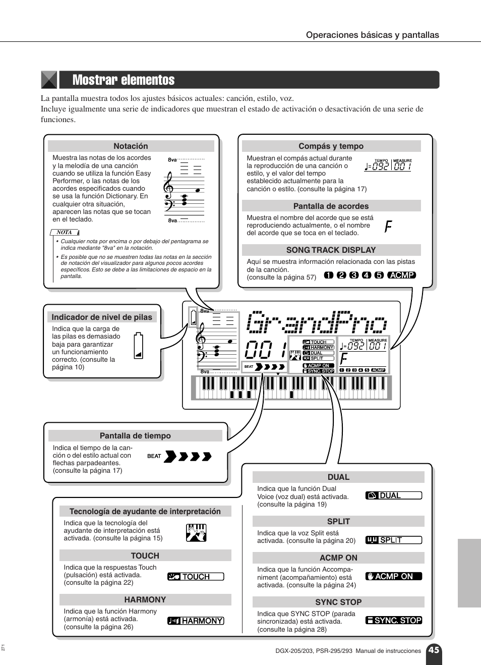 Mostrar elementos, Grandpno | Yamaha Portable Grand PortableGrand DGX-203 User Manual | Page 45 / 98