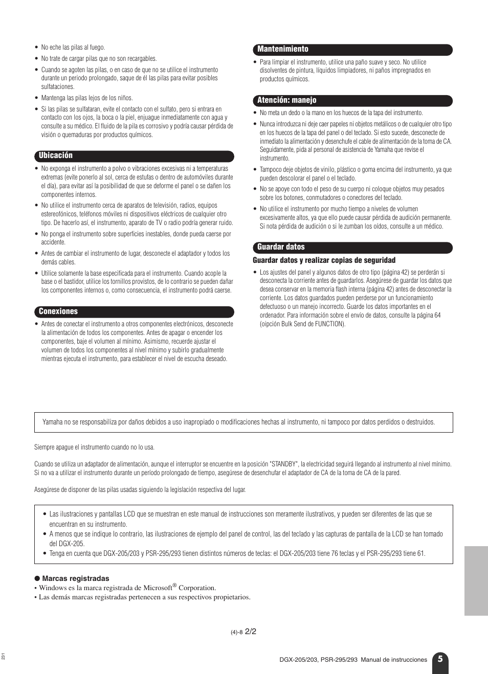 Yamaha Portable Grand PortableGrand DGX-203 User Manual | Page 5 / 98