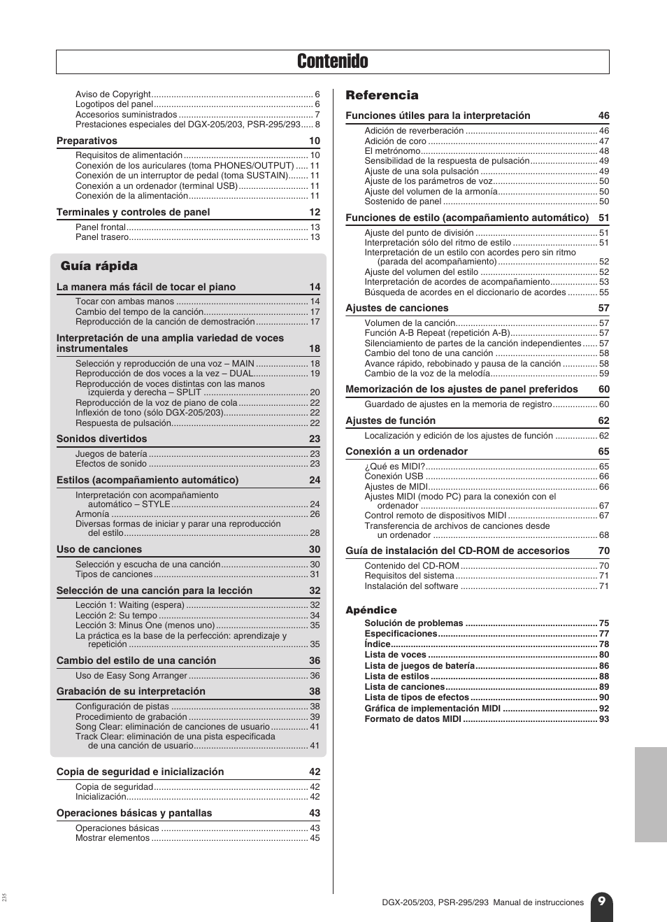 Yamaha Portable Grand PortableGrand DGX-203 User Manual | Page 9 / 98