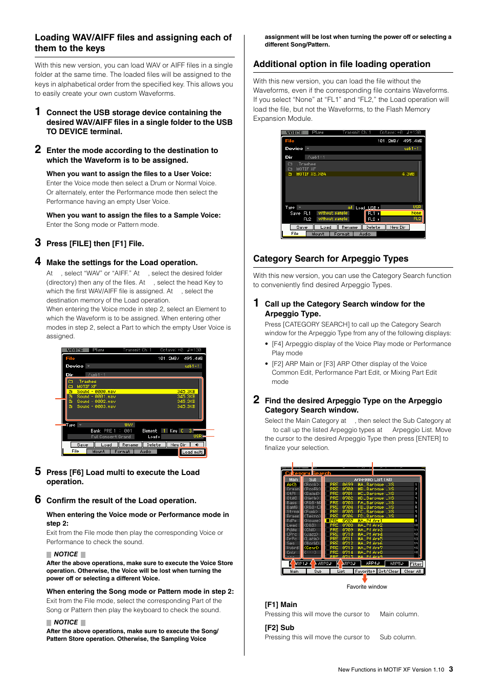 Additional option in file loading operation, Category search for arpeggio types | Yamaha MOTIF XF 1.1 User Manual | Page 3 / 4