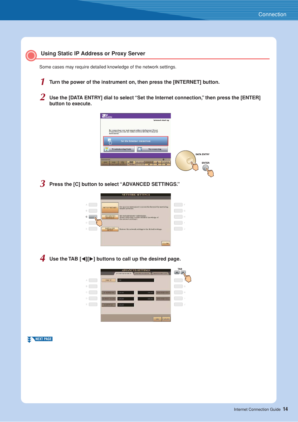 Using static ip address or proxy server | Yamaha CVP-509  EN User Manual | Page 14 / 20