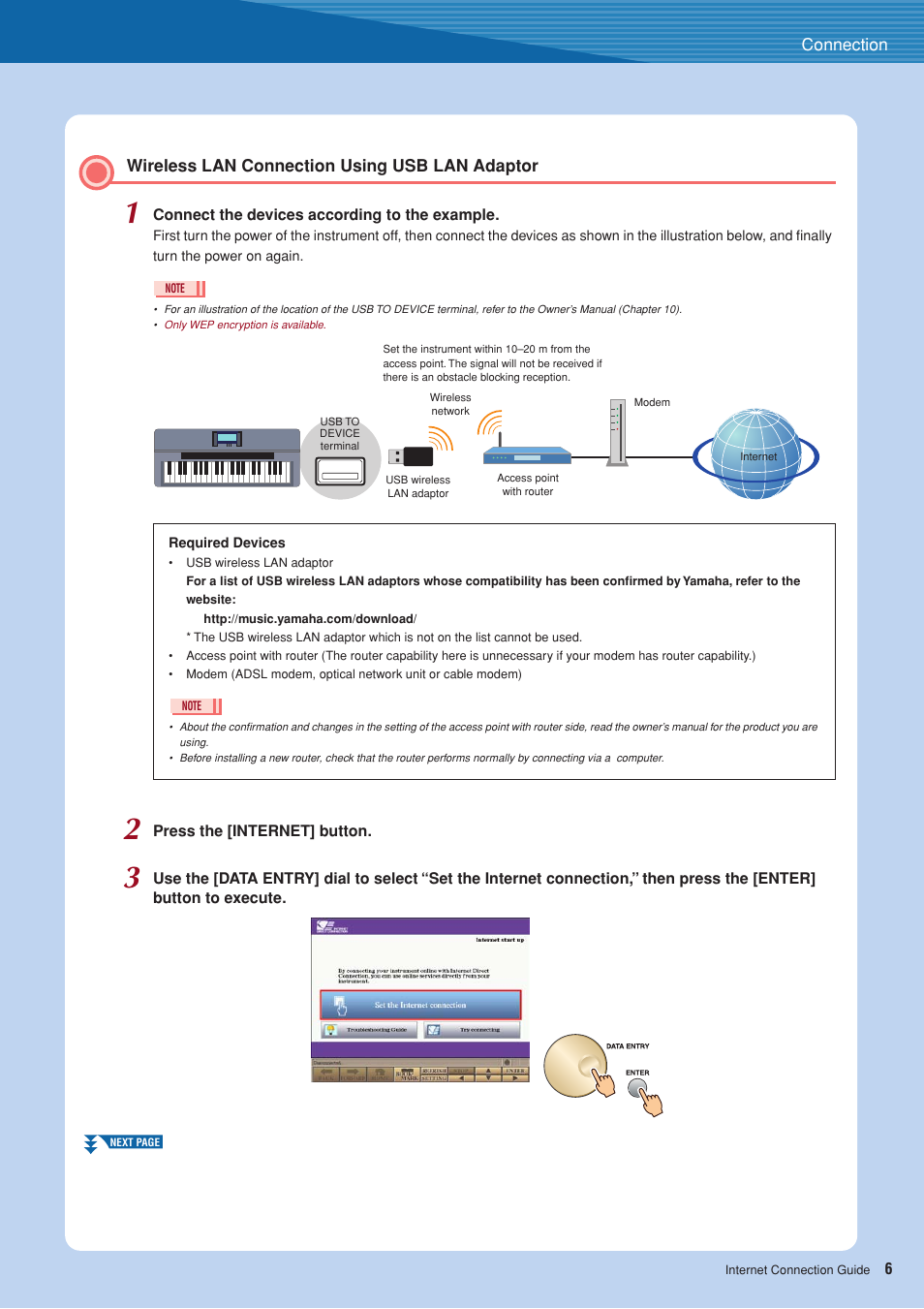 Wireless lan connection using usb lan adaptor | Yamaha CVP-509  EN User Manual | Page 6 / 20