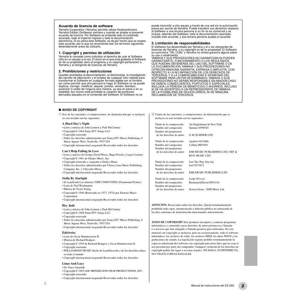 Yamaha Portatone EZ-250i User Manual | Page 3 / 87