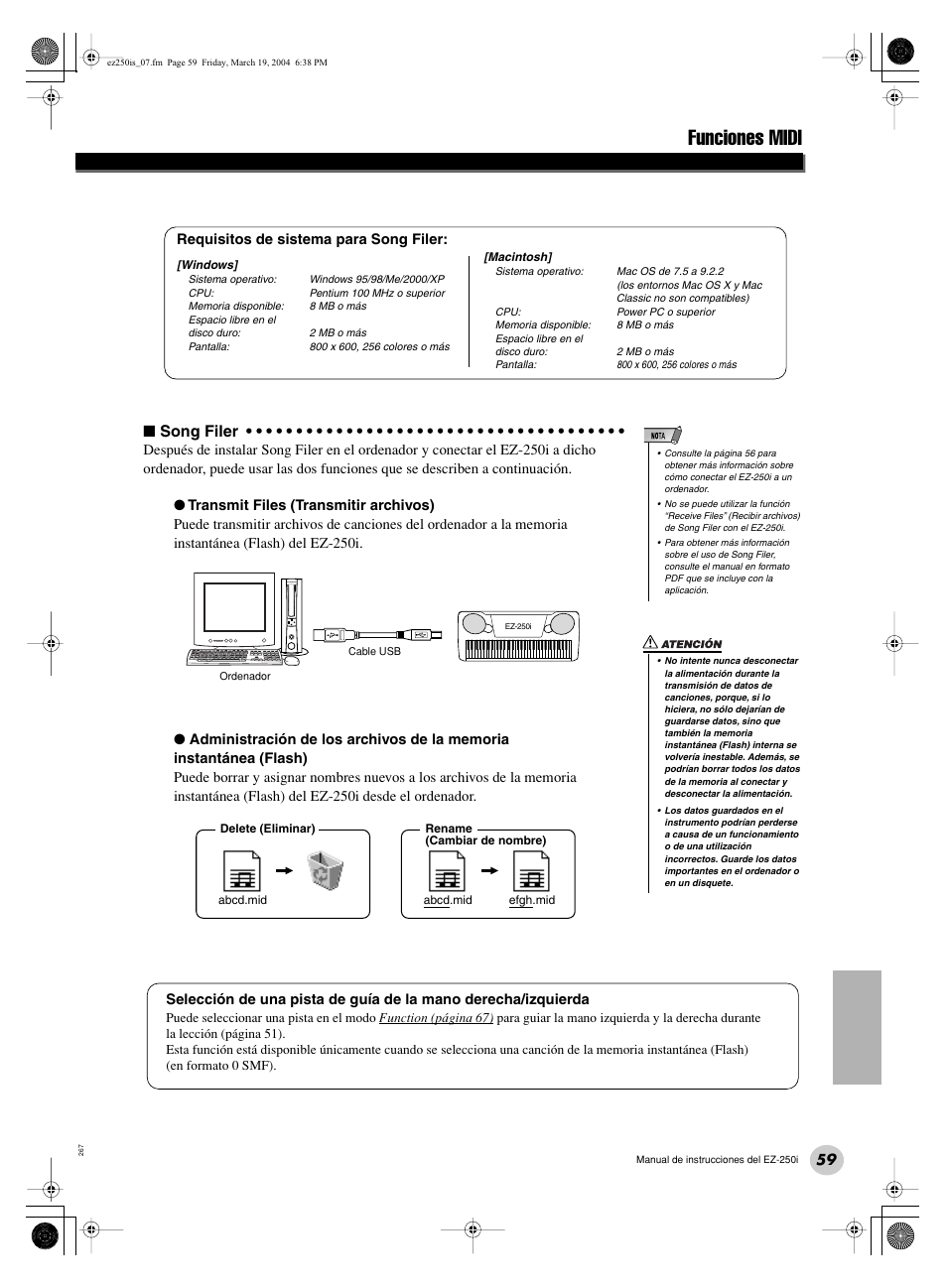 Funciones midi | Yamaha Portatone EZ-250i User Manual | Page 59 / 87
