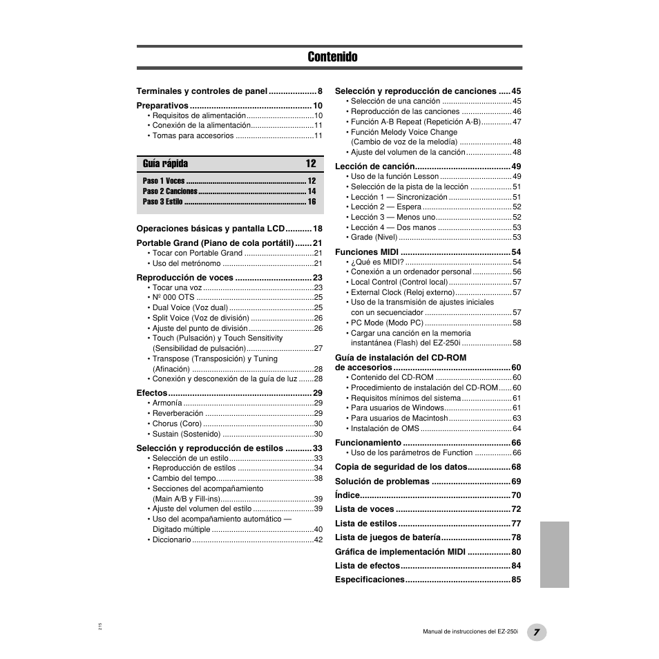 Yamaha Portatone EZ-250i User Manual | Page 7 / 87