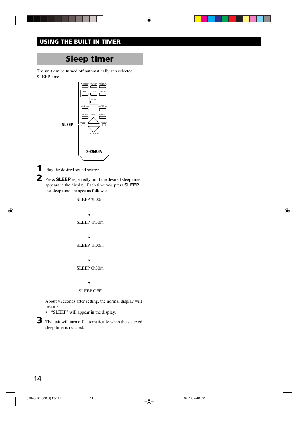 Sleep timer, Using the built-in timer | Yamaha CRX-E500 User Manual | Page 18 / 31