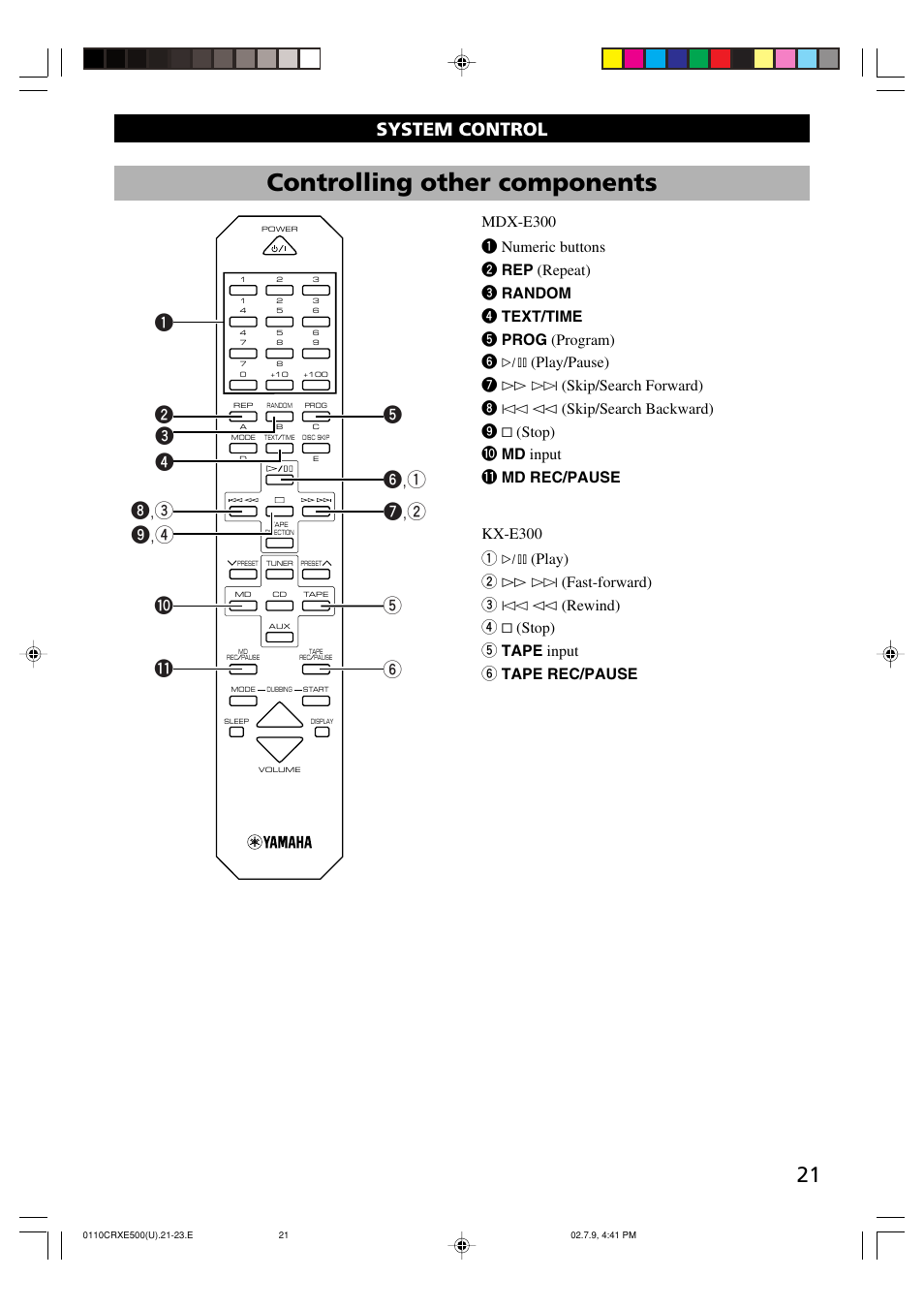 System control, Controlling other components | Yamaha CRX-E500 User Manual | Page 25 / 31