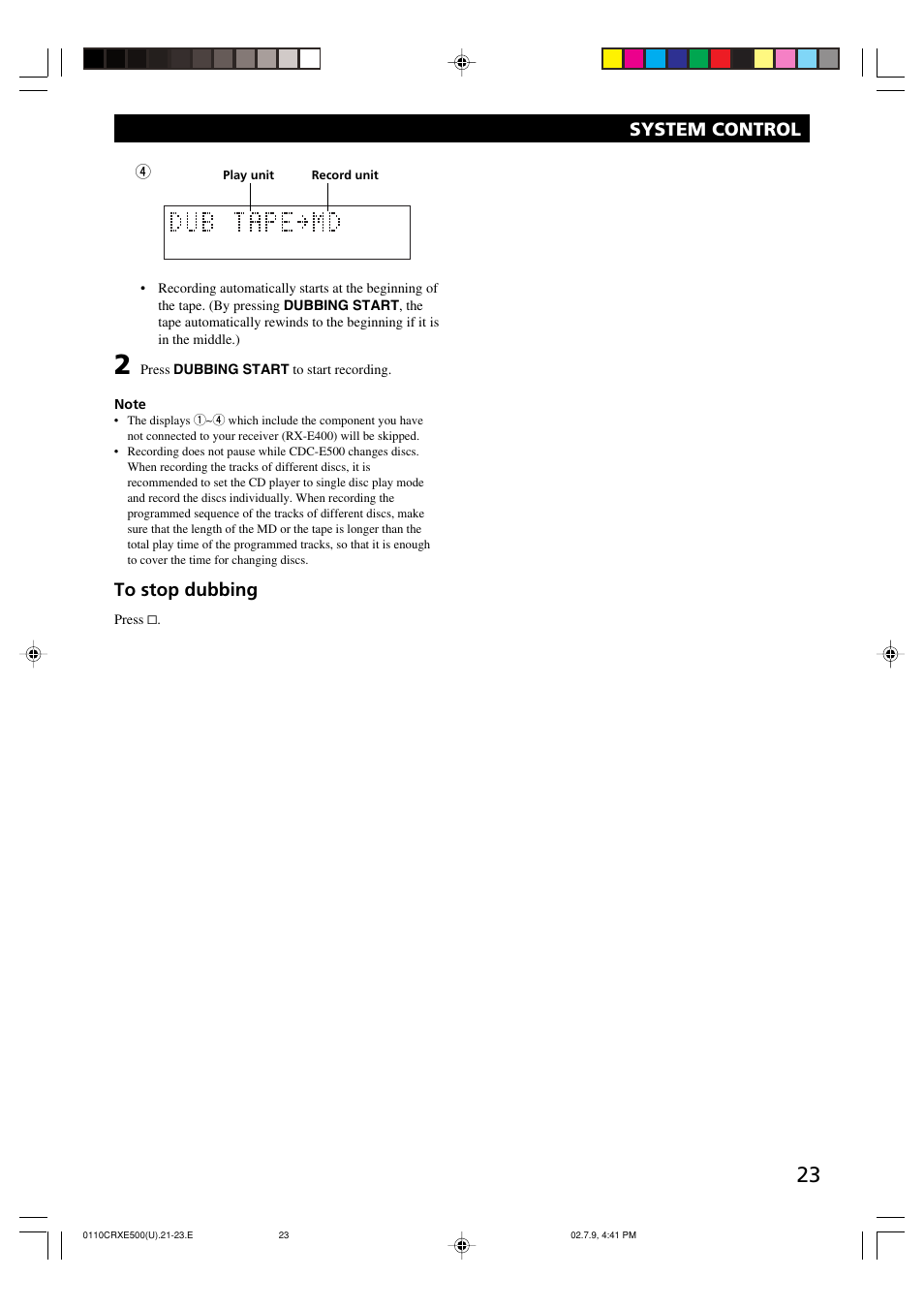 System control | Yamaha CRX-E500 User Manual | Page 27 / 31