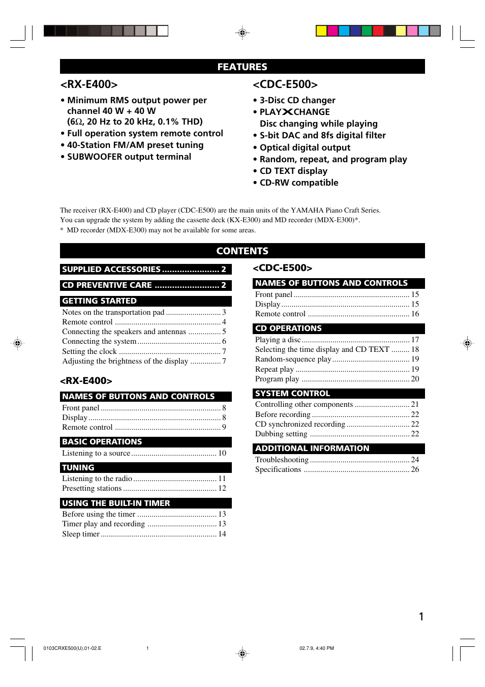 Rx-e400, Cdc-e500 | Yamaha CRX-E500 User Manual | Page 5 / 31