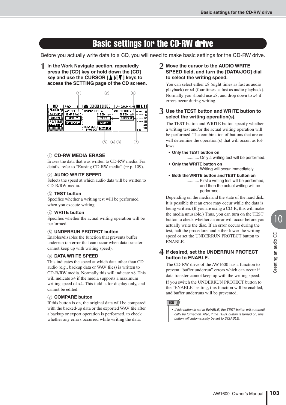 Basic settings for the cd-rw drive | Yamaha AW 1600 User Manual | Page 103 / 232