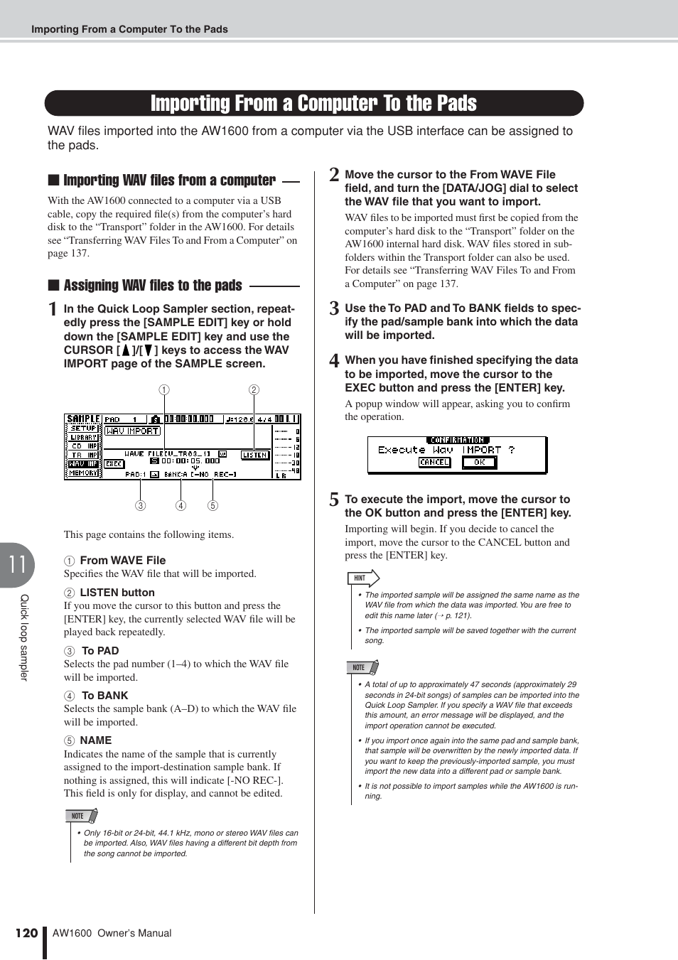 Importing from a computer to the pads | Yamaha AW 1600 User Manual | Page 120 / 232