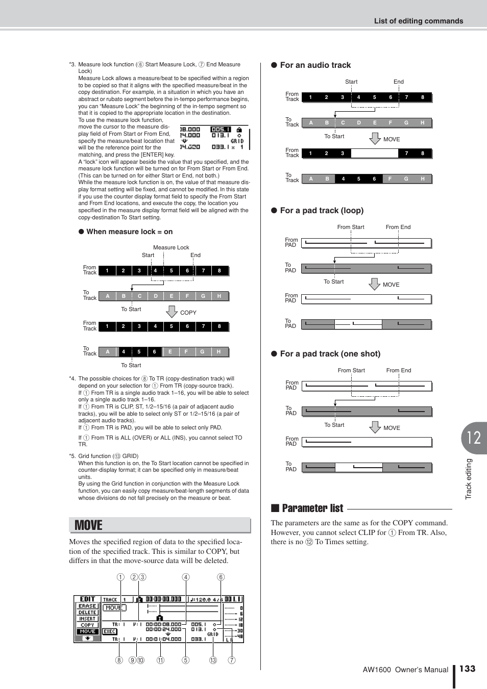 Move, Parameter list | Yamaha AW 1600 User Manual | Page 133 / 232