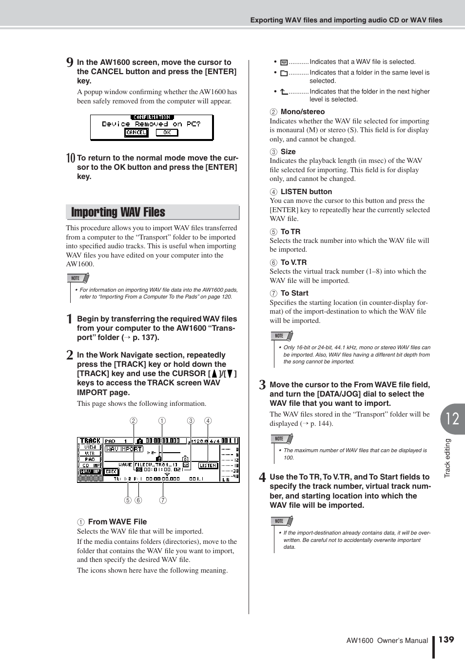 Importing wav files | Yamaha AW 1600 User Manual | Page 139 / 232