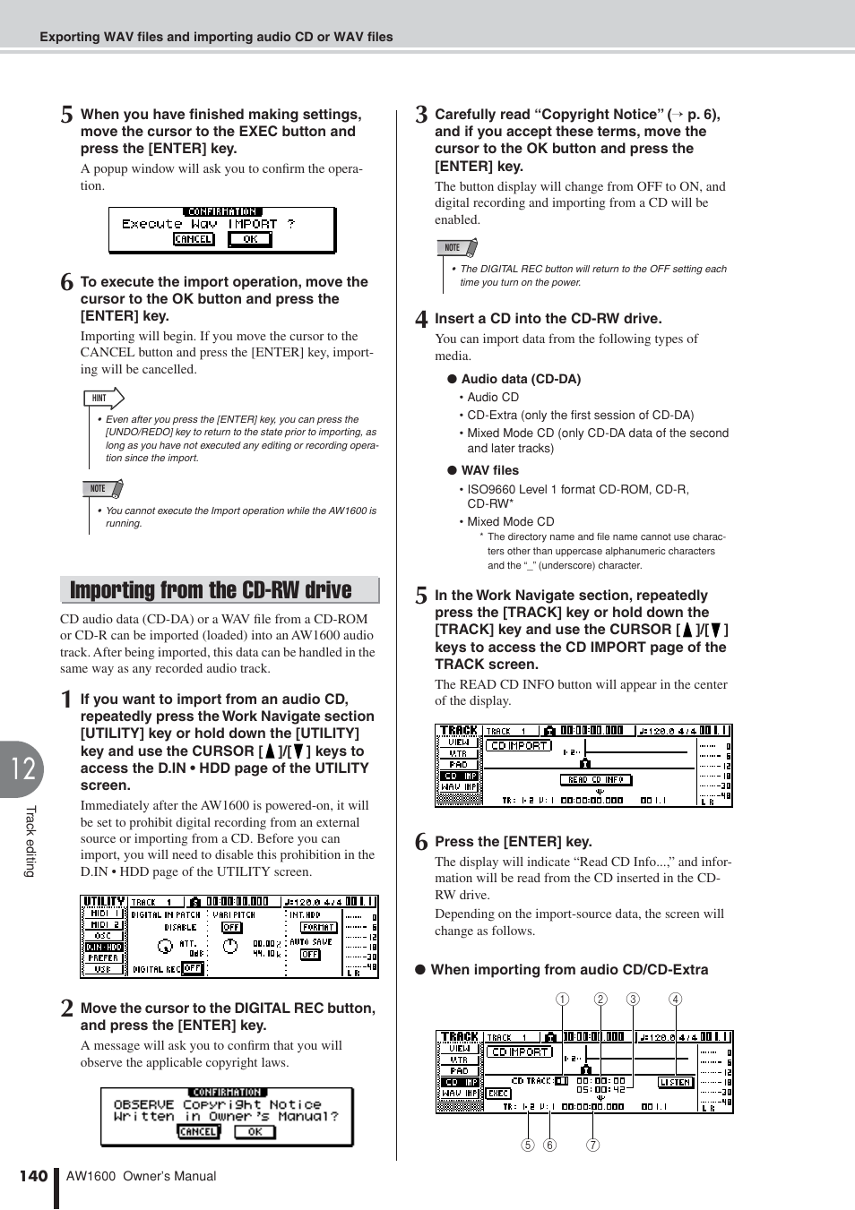 Importing from the cd-rw drive | Yamaha AW 1600 User Manual | Page 140 / 232