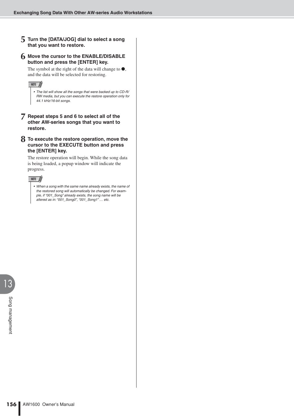 Yamaha AW 1600 User Manual | Page 156 / 232