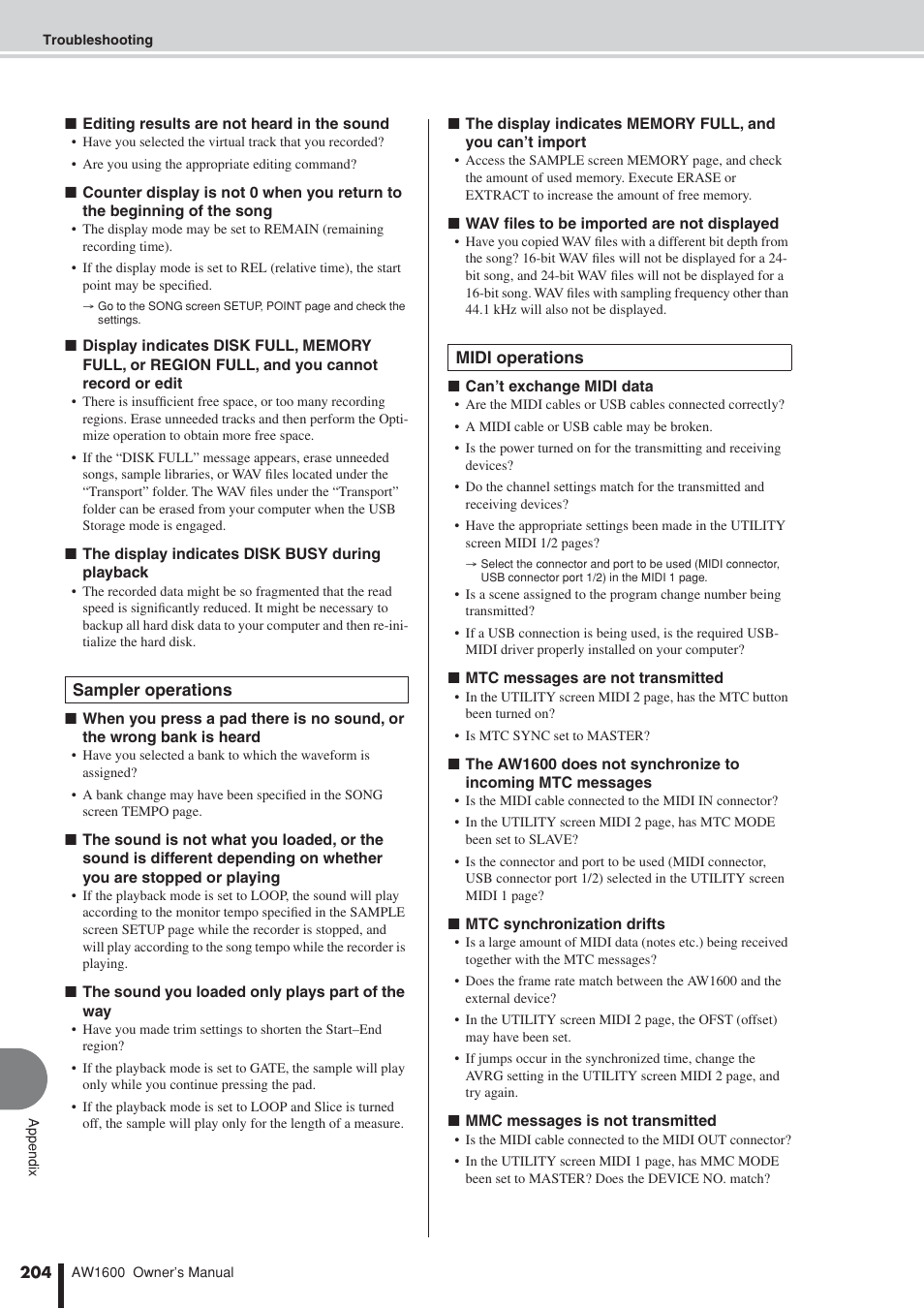 Yamaha AW 1600 User Manual | Page 204 / 232