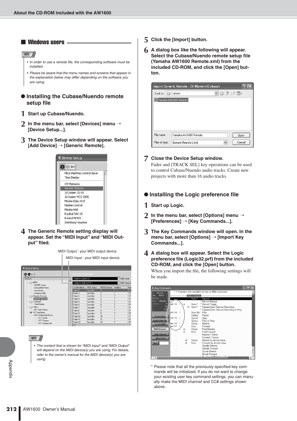 Windows users | Yamaha AW 1600 User Manual | Page 212 / 232