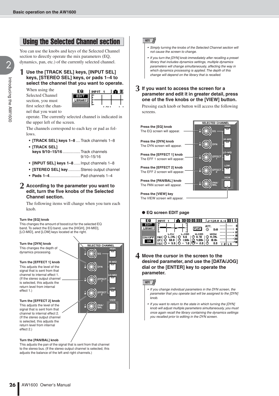 Using the selected channel section | Yamaha AW 1600 User Manual | Page 26 / 232