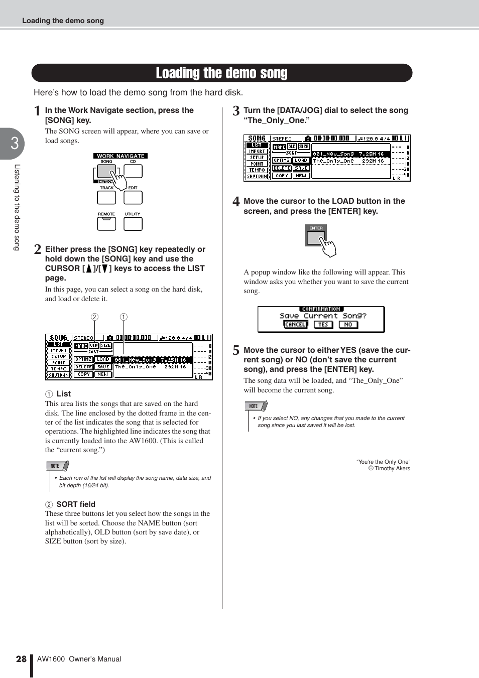Loading the demo song | Yamaha AW 1600 User Manual | Page 28 / 232