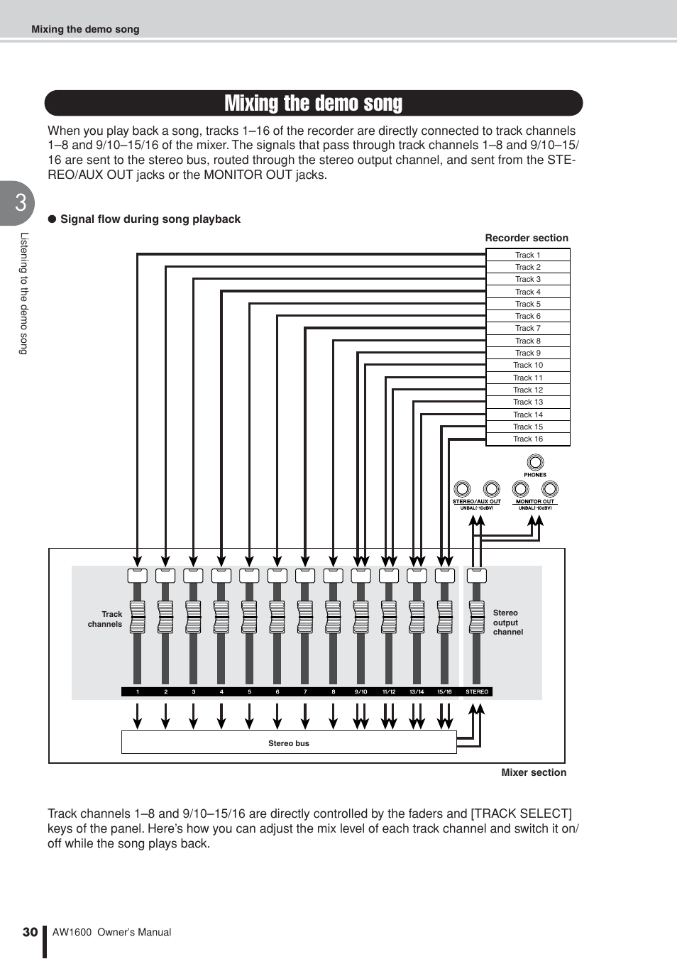 Mixing the demo song | Yamaha AW 1600 User Manual | Page 30 / 232