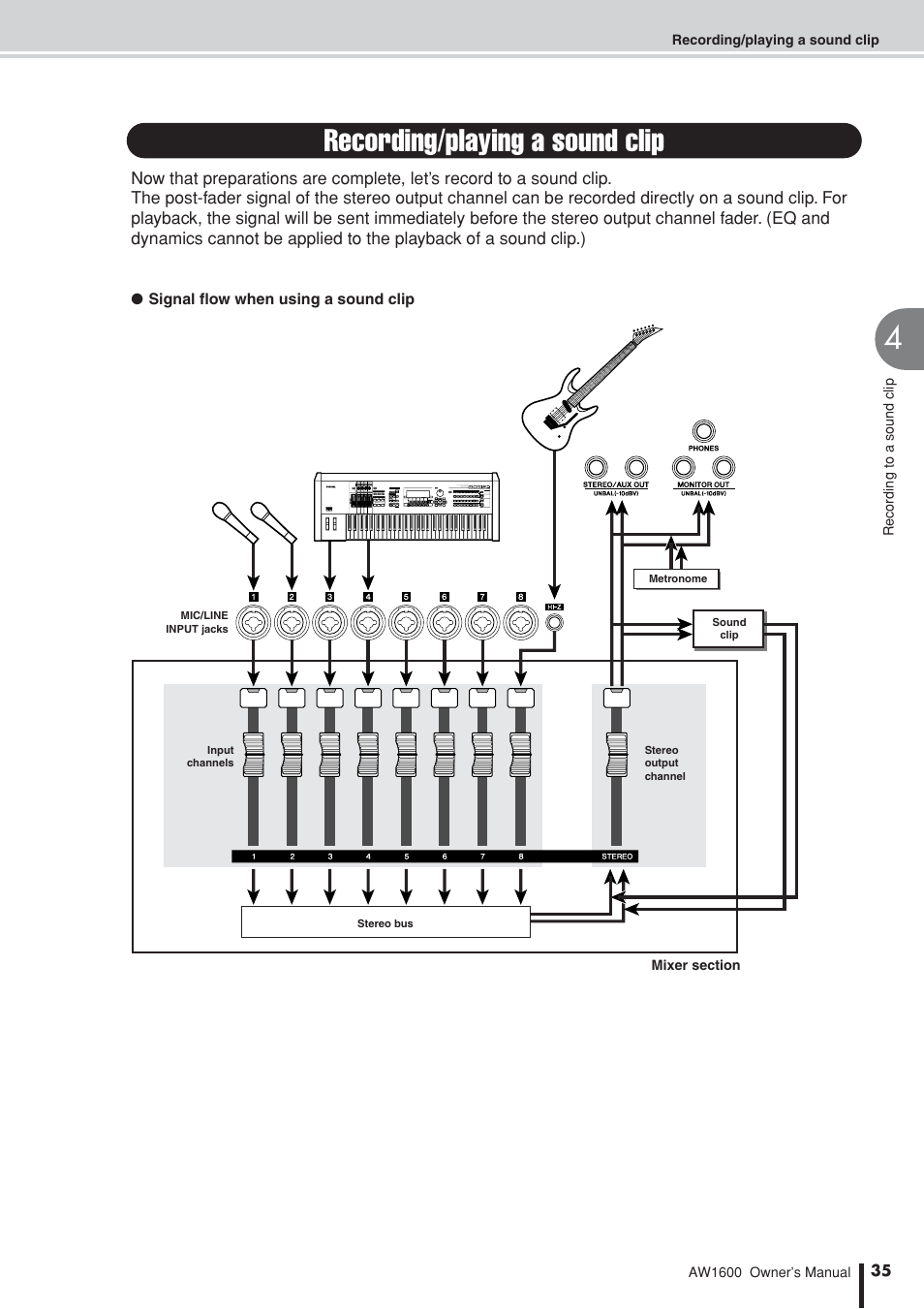 Recording/playing a sound clip | Yamaha AW 1600 User Manual | Page 35 / 232