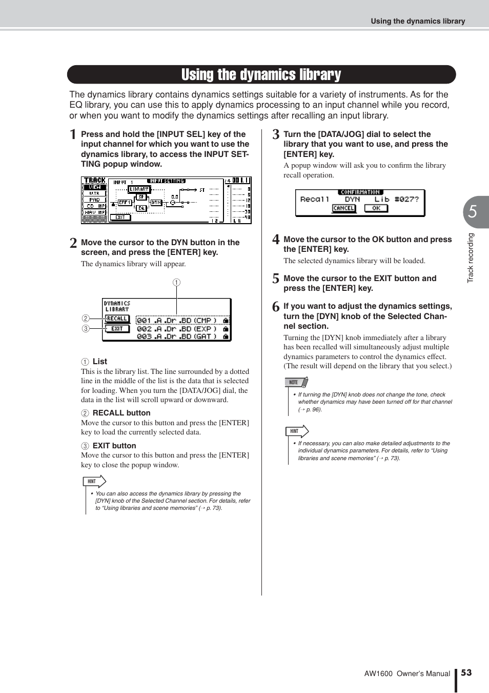 Using the dynamics library | Yamaha AW 1600 User Manual | Page 53 / 232