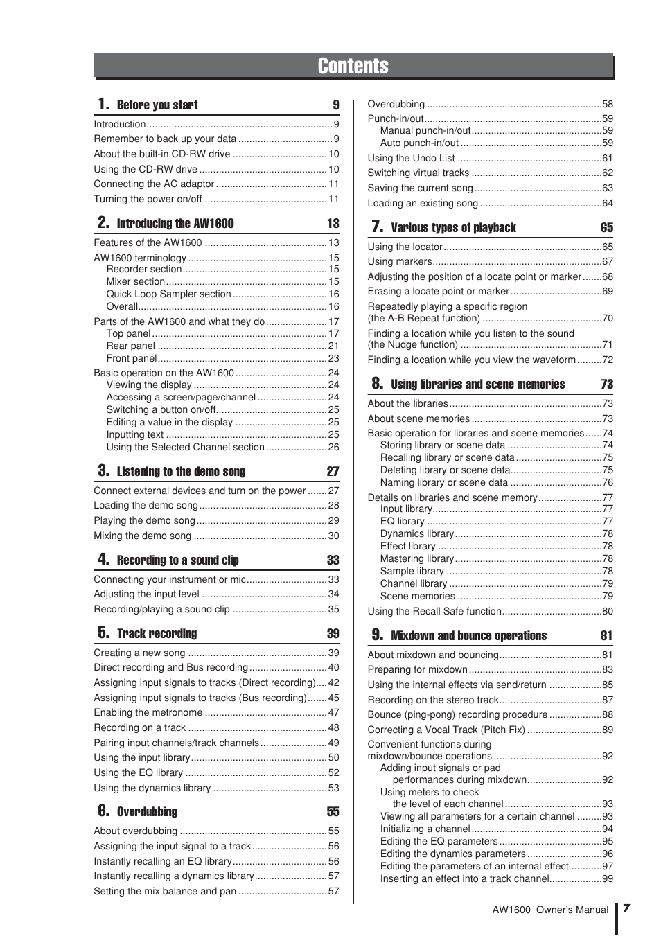 Yamaha AW 1600 User Manual | Page 7 / 232