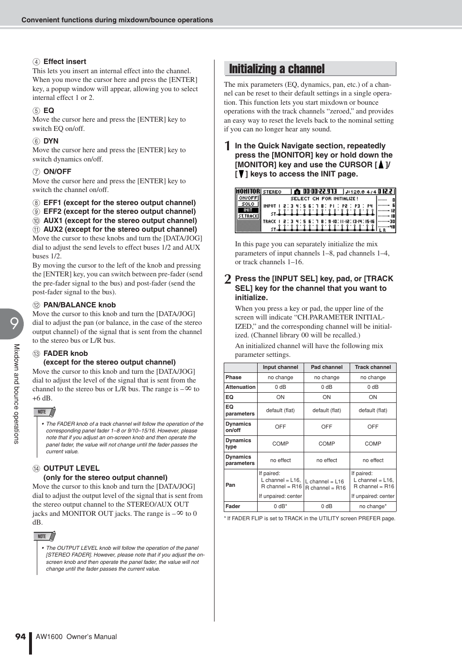 Initializing a channel | Yamaha AW 1600 User Manual | Page 94 / 232