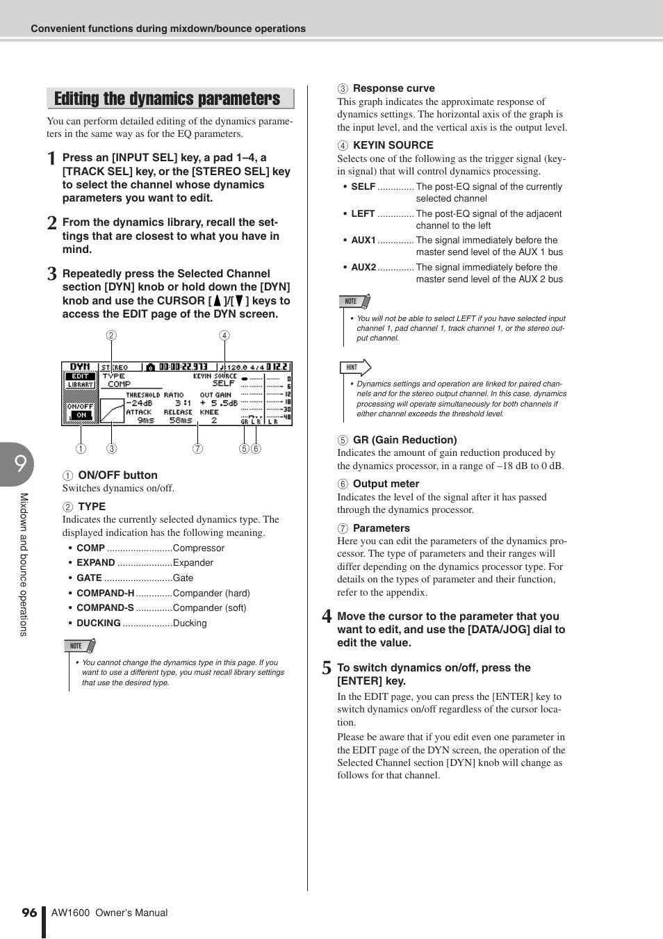 Editing the dynamics parameters, P. 96) | Yamaha AW 1600 User Manual | Page 96 / 232