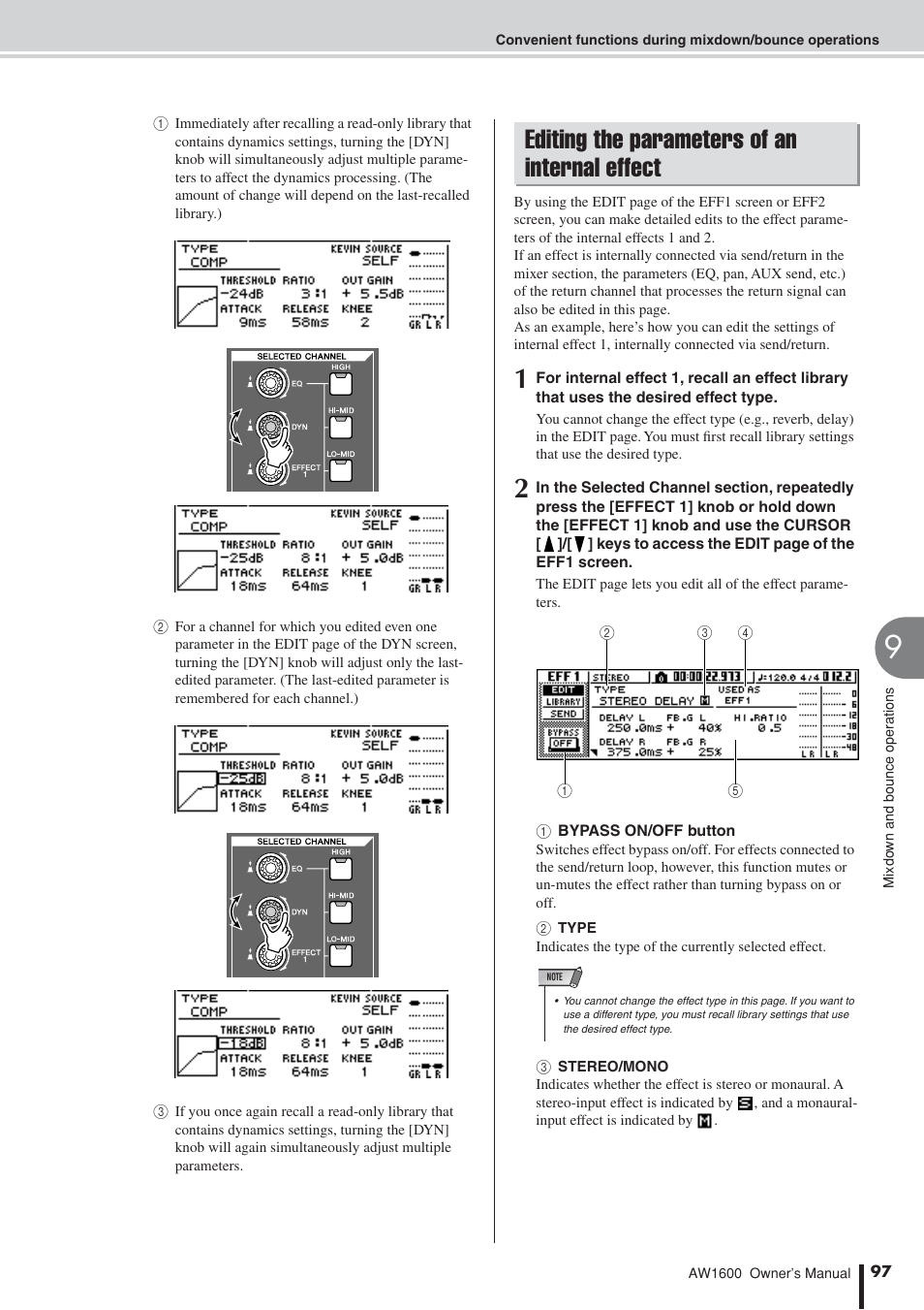 Editing the parameters of an internal effect | Yamaha AW 1600 User Manual | Page 97 / 232