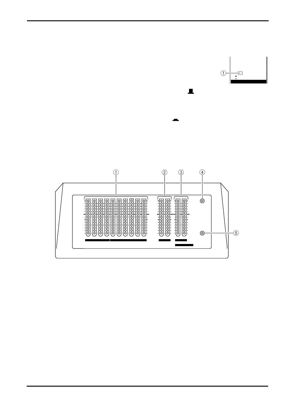Meter select section, Meter bridge, Meter select section meter bridge | Source select switch, When the switch is set to pfl-afl/tape ( ), When the switch is set to matrix ( ), M1–m10 meters, St1 meters, Matrix (pfl•afl/tape) meters, Power indicator | Yamaha GA24/12 User Manual | Page 17 / 26