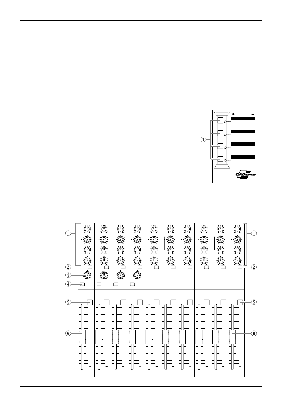 Master section, Variable/fix select section, Mix section | Variable/fix select section mix section, M1–m4 switches, When fix is on, When fix is off, And page 4, stereo input channel, Are sent to the corresponding mix buses, M1 m2 | Yamaha GA24/12 User Manual | Page 8 / 26