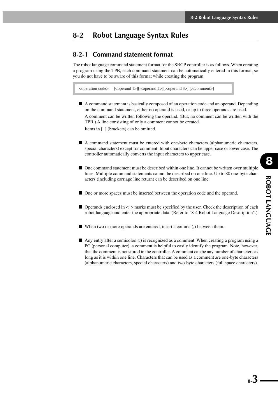 2 robot language syntax rules, 2-1 command statement format | Yamaha SRCP User Manual | Page 101 / 246