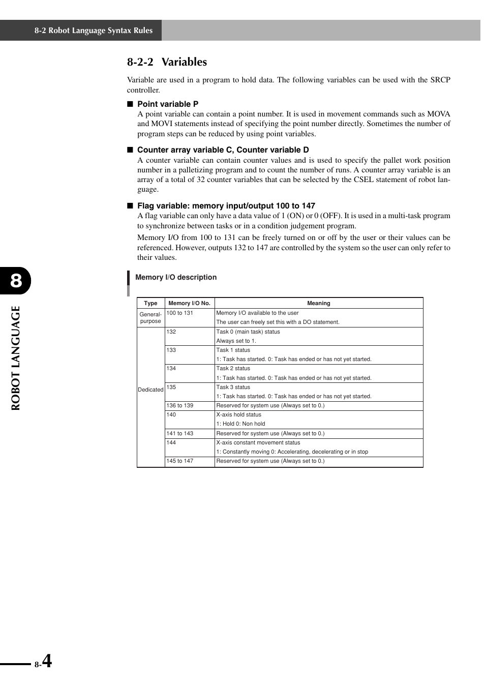 2-2 variables, Robot language | Yamaha SRCP User Manual | Page 102 / 246