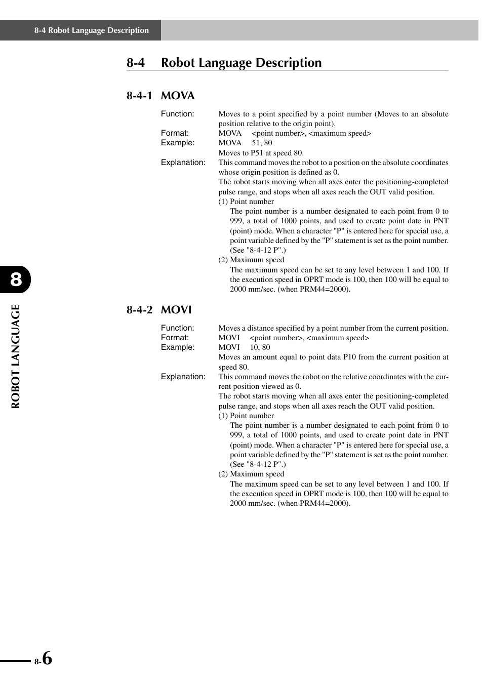 4 robot language description, 4-1 mova, 4-2 movi | Yamaha SRCP User Manual | Page 104 / 246